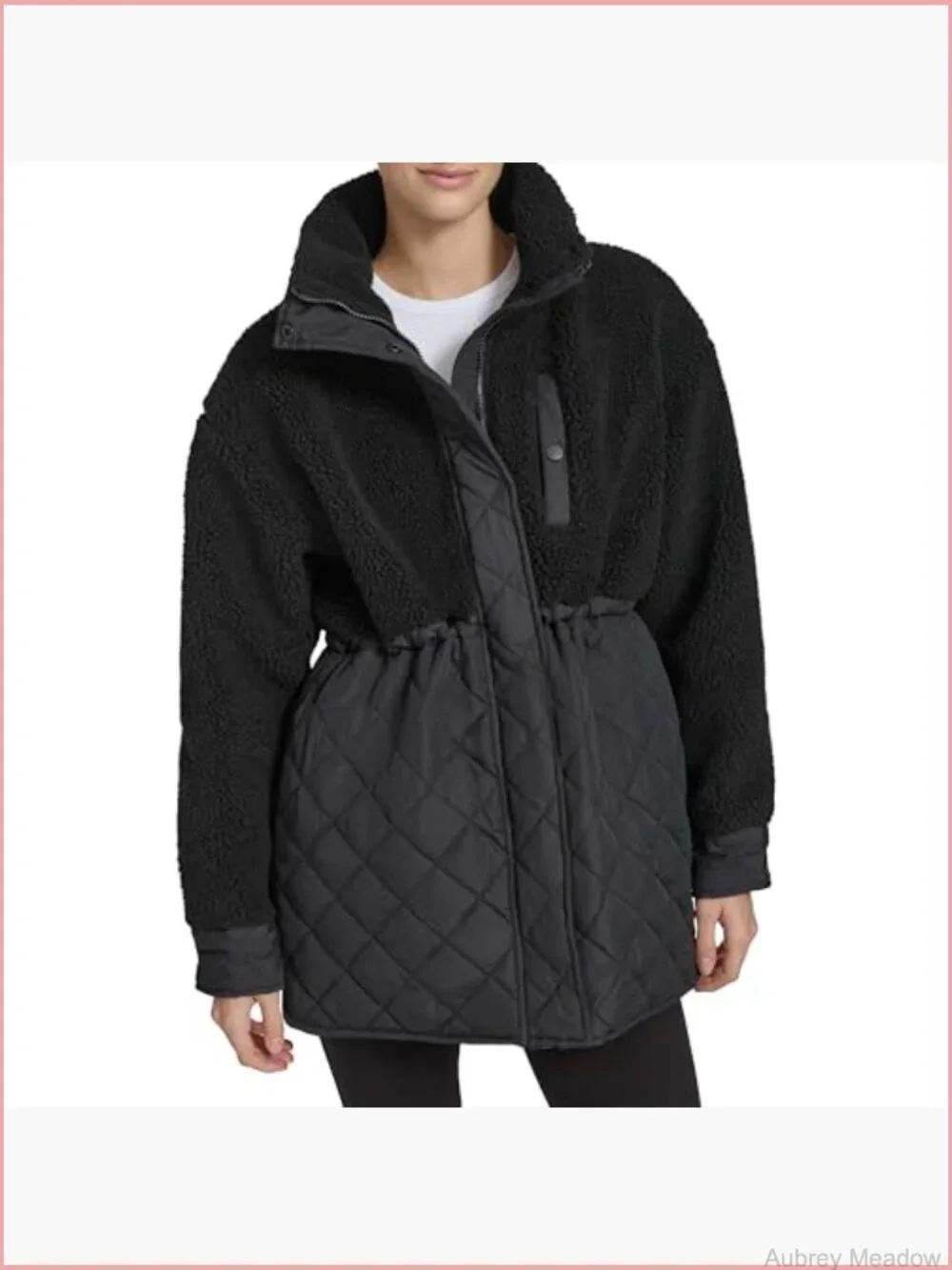 Women's Mixed Media Tunic Length Faux Sherpa Jacket